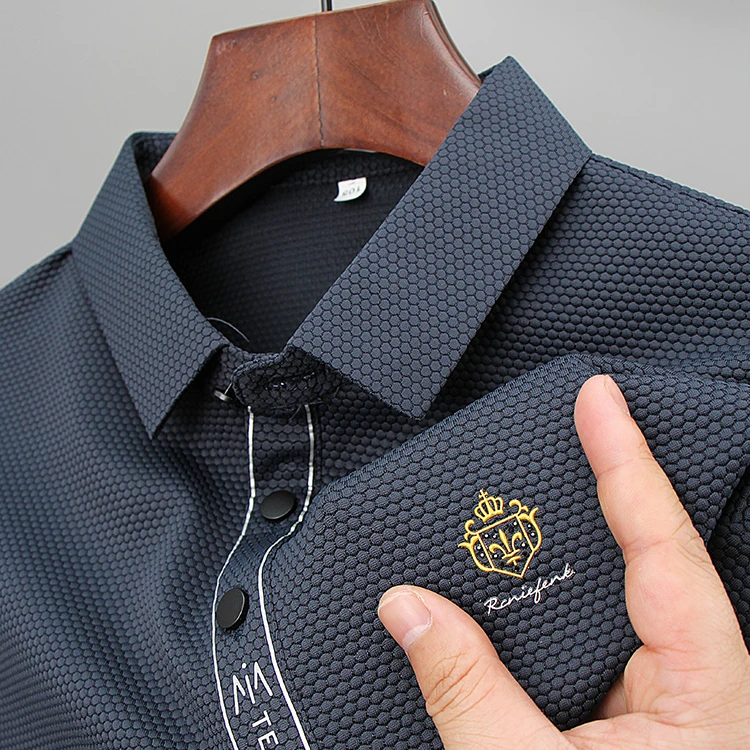 VIATEMSIARY高级感菠萝纹冰丝短袖t恤男士商务休闲宽松透气POLO衫