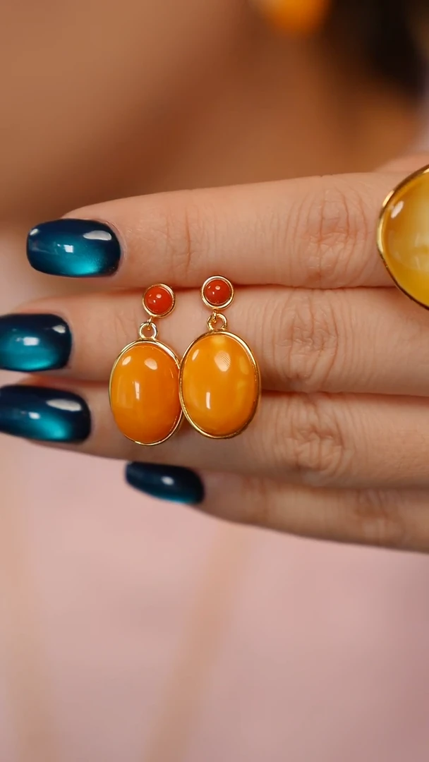 蜜蜡银S925镶嵌耳饰耳坠