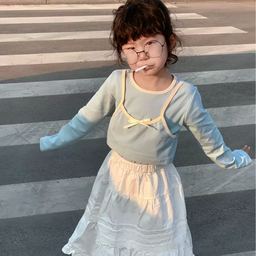 女童假两件打底2025春季新款儿童长袖 。