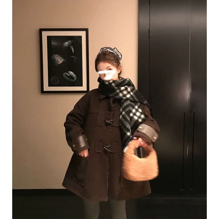 秋冬复古设计感百搭毛呢外套上衣女女牛角扣呢子斗篷大衣女