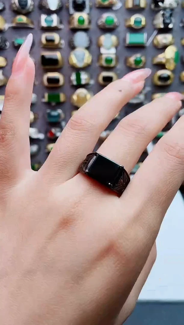 银S925镶嵌戒指翡翠天然翡翠男戒