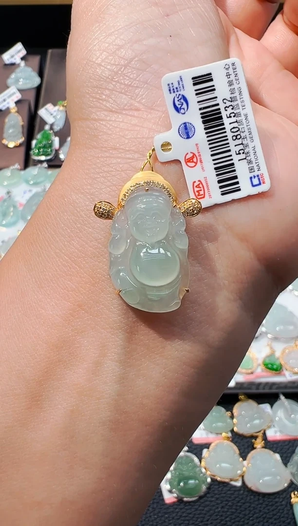 吊坠(不含链)18K金镶嵌翡翠财神爷吊坠1532
