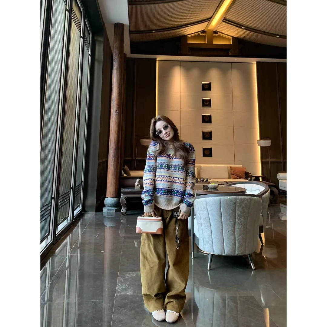 【复古摩登】灯芯绒阔腿百搭休闲宽松弧形裤秋冬