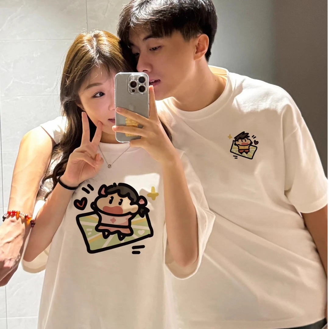 不一样的情侣装t恤新款夏装220g纯棉短袖小众衣服卡通少女夏天