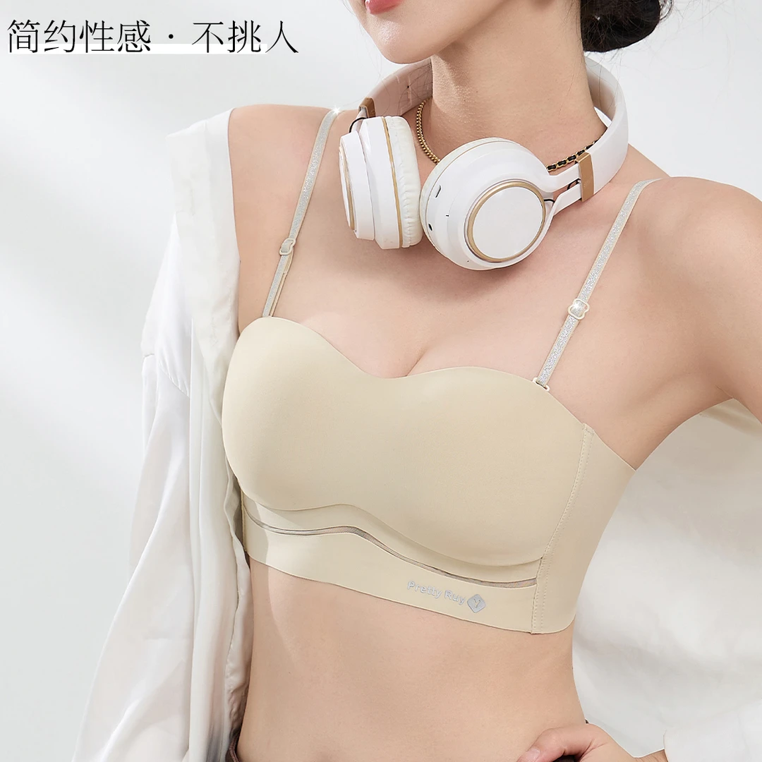 夏季抹胸无肩带小胸聚拢显大防滑内衣美背无痕收副乳提拉矫正胸罩