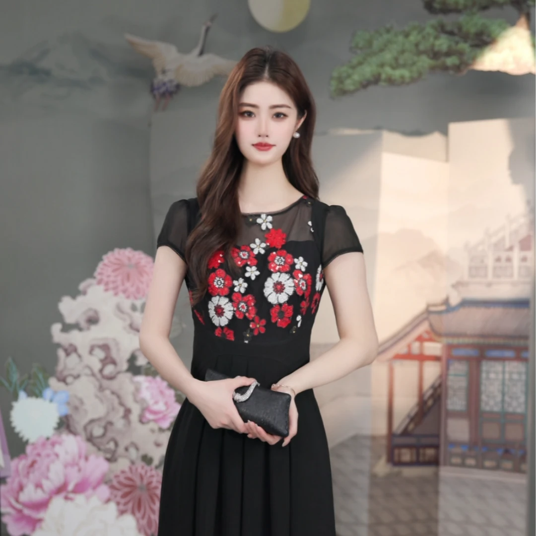 SUSSI古色丨“暮云纱”黑色百搭气质减龄修身显瘦连衣裙