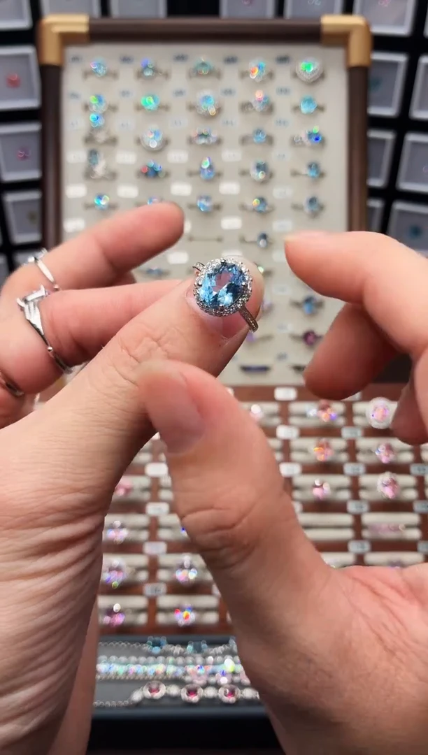 银S925镶嵌戒圈海蓝宝石1888