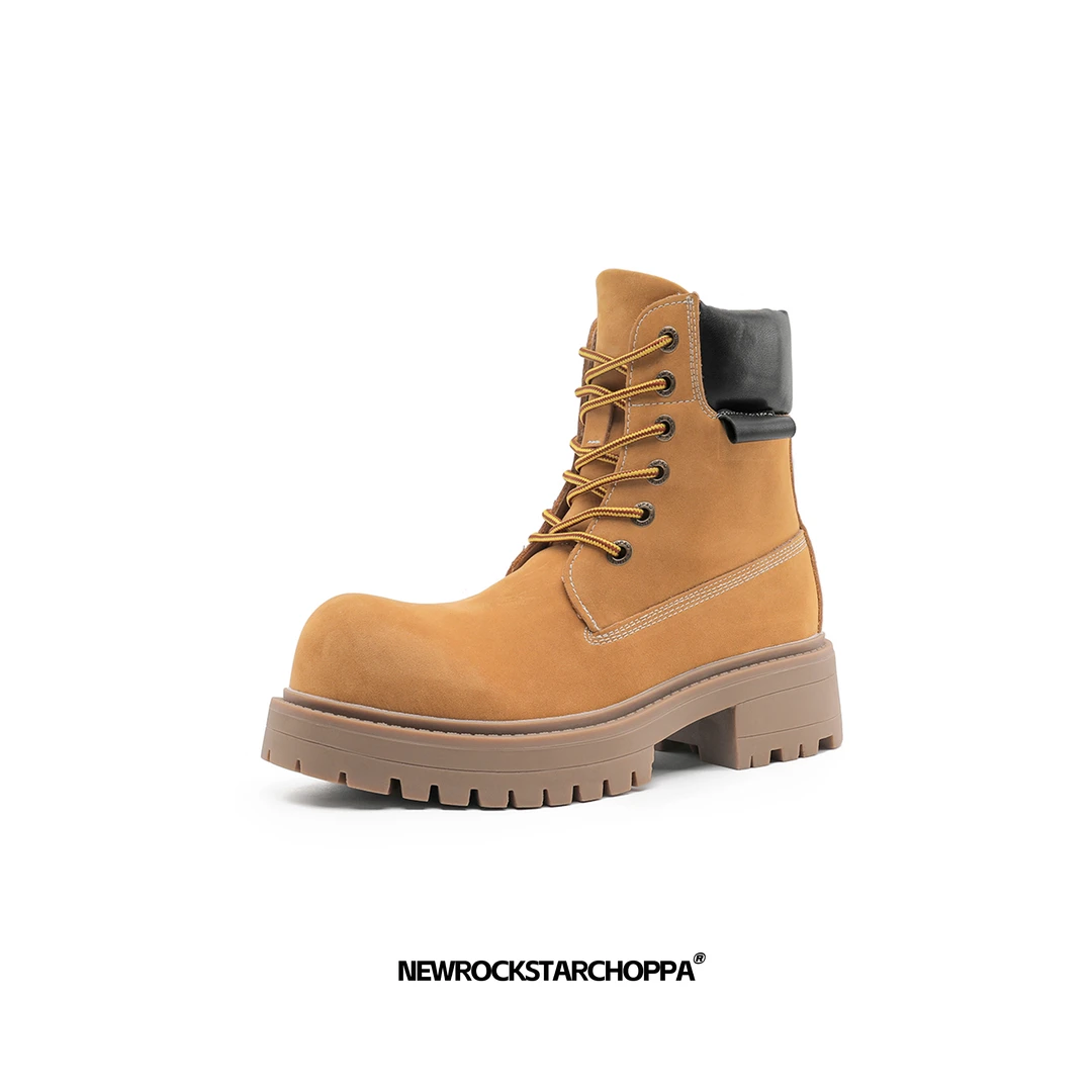 NewRockStarChoppa美式厚底增高大黄靴 休闲百搭工装靴英伦马丁靴