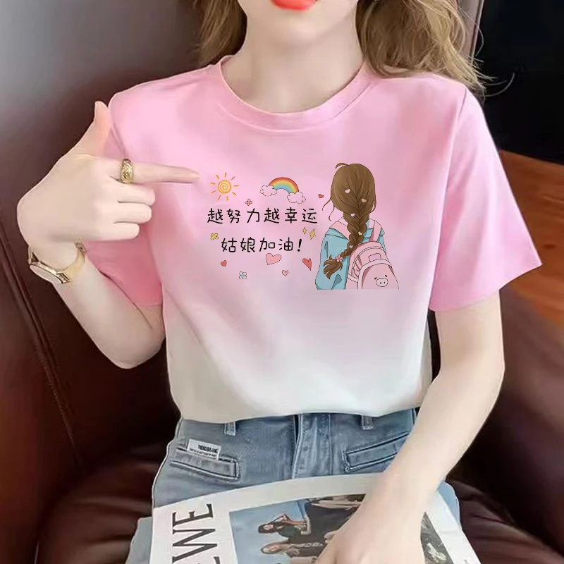 短袖t恤女2024夏季新款爆款设计感小众时尚宽松百搭女士印花上衣