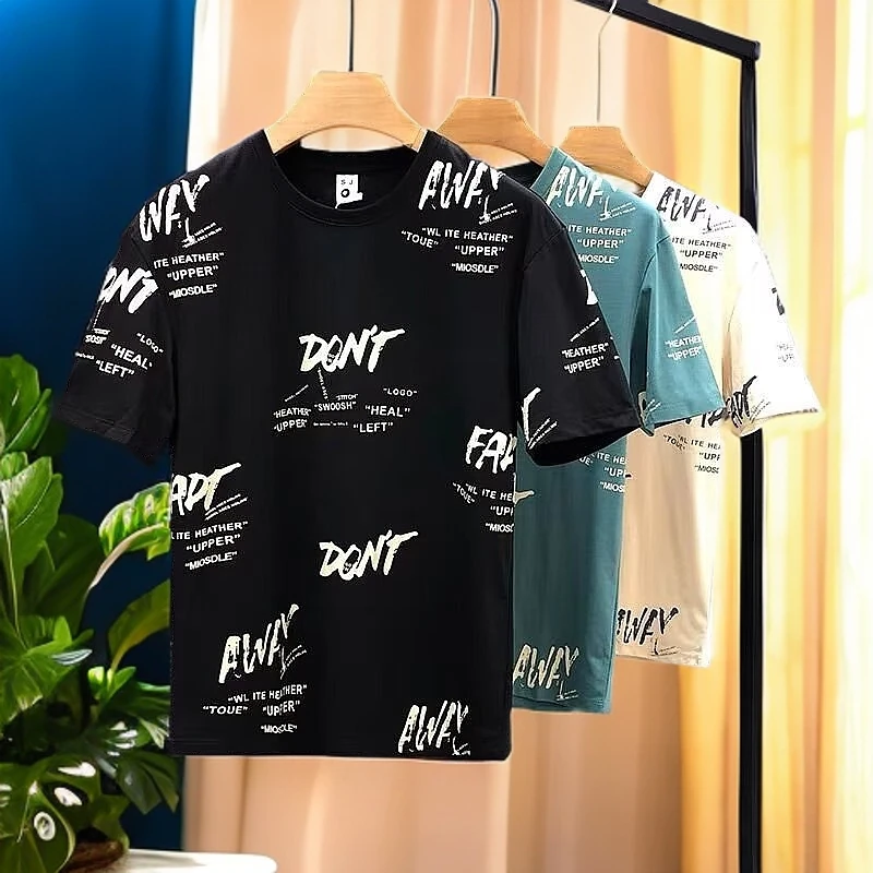 夏季短袖T恤男打底宽松网红潮牌百搭半袖时尚满印花上衣服