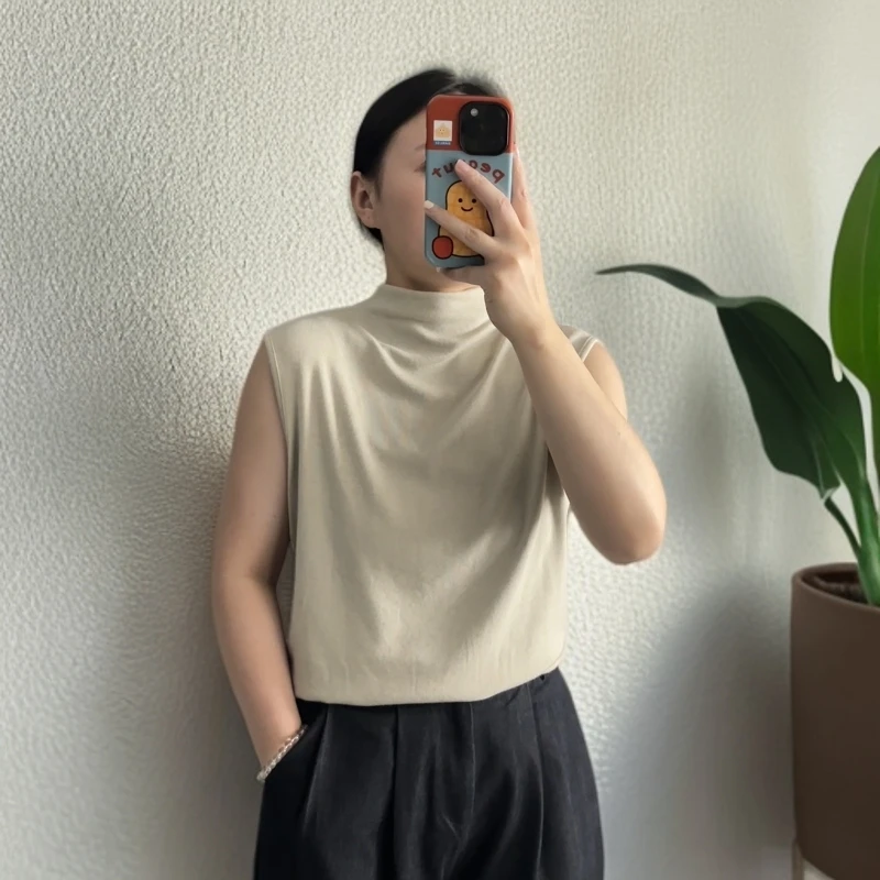 纯色修身薄款打底简约秋冬半袖显瘦韩版无袖高领通勤