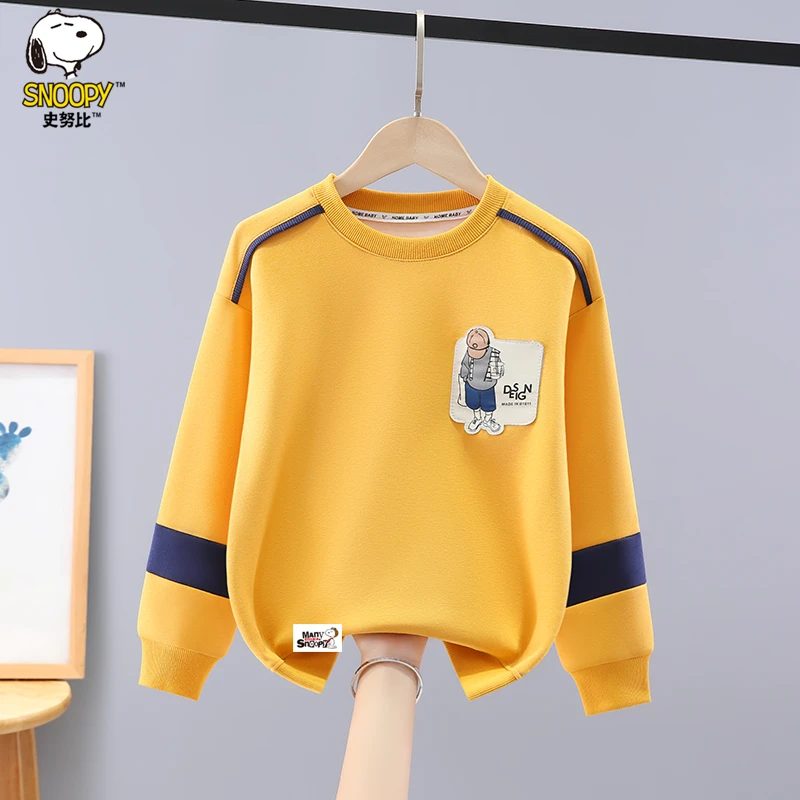 史努比男童卫衣秋冬装2025新款洋气中大童男孩圆领加绒长袖打底衫