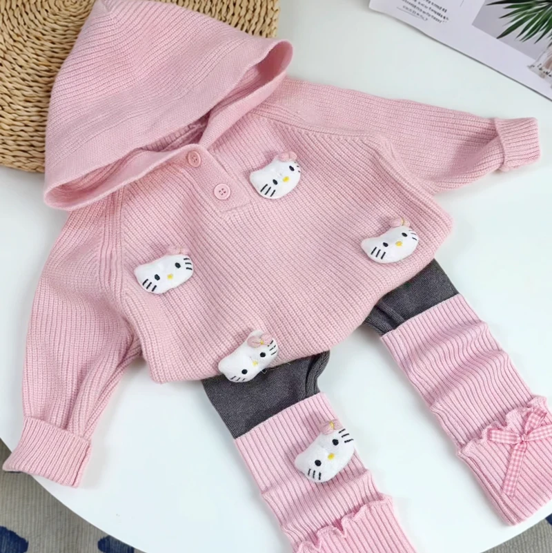 加厚单排扣连帽秋季小童女童韩版常规款套头套装休闲风厚款秋冬款