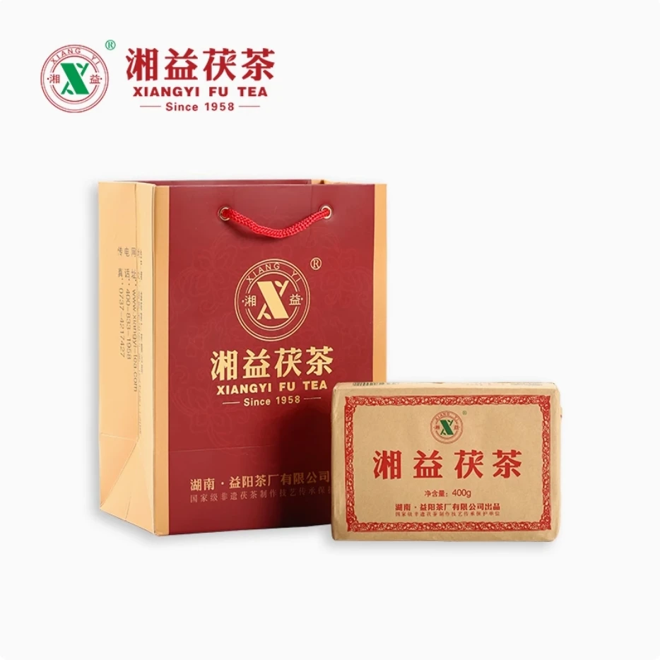 【2022版红丝带】湘益茯茶黑茶湖南安化正品金花茯砖茶