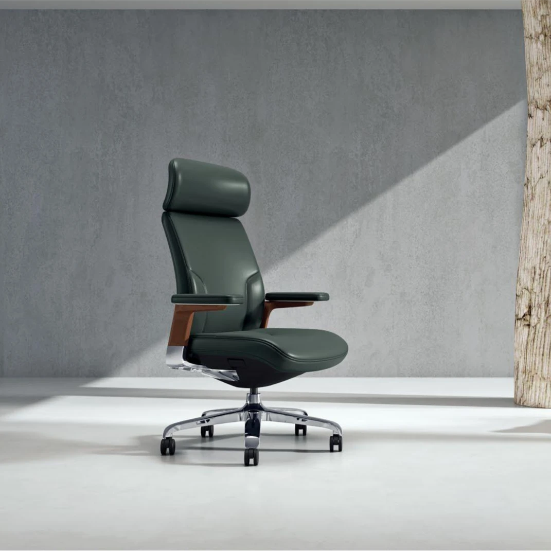 意大利进口黄牛皮老板班椅/可升降/带倾仰功能简约大气有质感