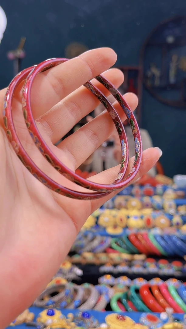 非遗技艺 景泰蓝叮当镯  红 一对