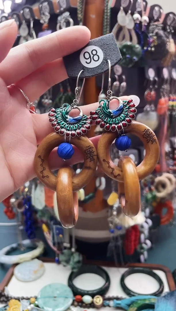 银S925镶嵌青金石耳饰国**舞饰品