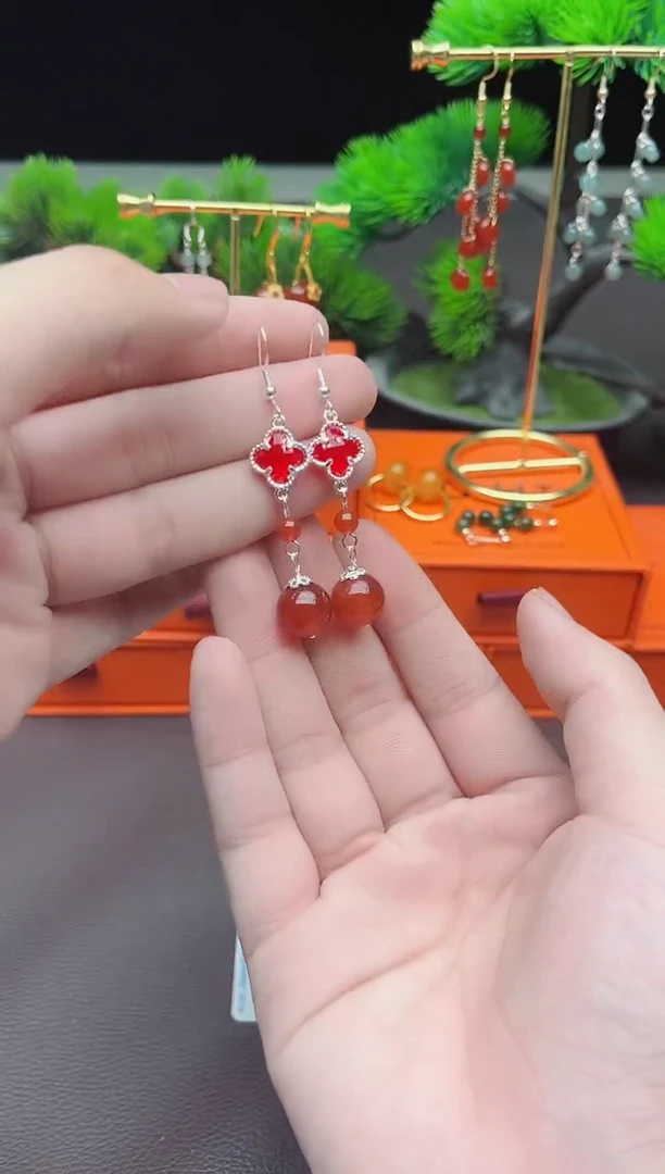 玛瑙/玉髓耳饰银S925镶嵌233000