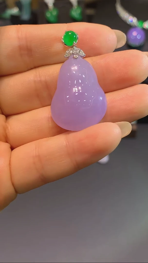 吊坠(不含链)18K金镶嵌翡翠紫葫芦吊坠