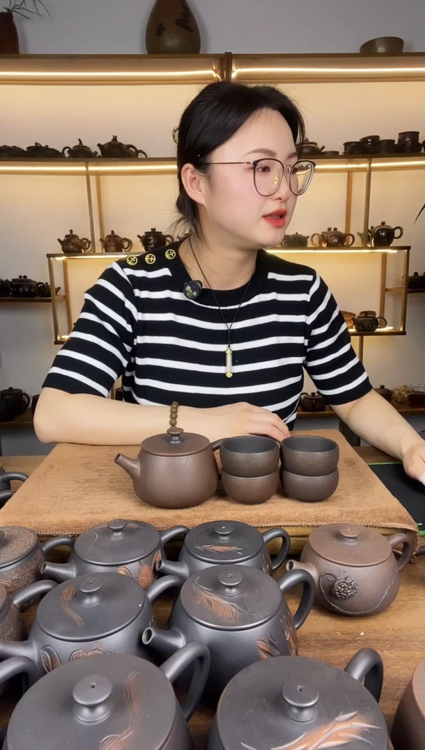 建水紫陶叶脉纹300cc+4杯