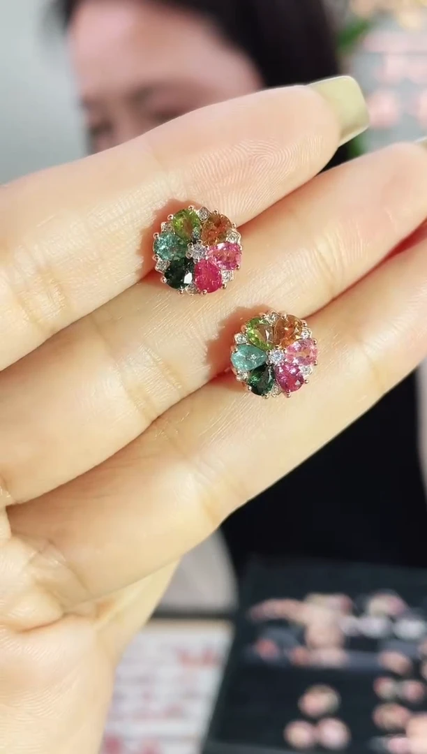 银S925镶嵌耳饰碧玺耳饰