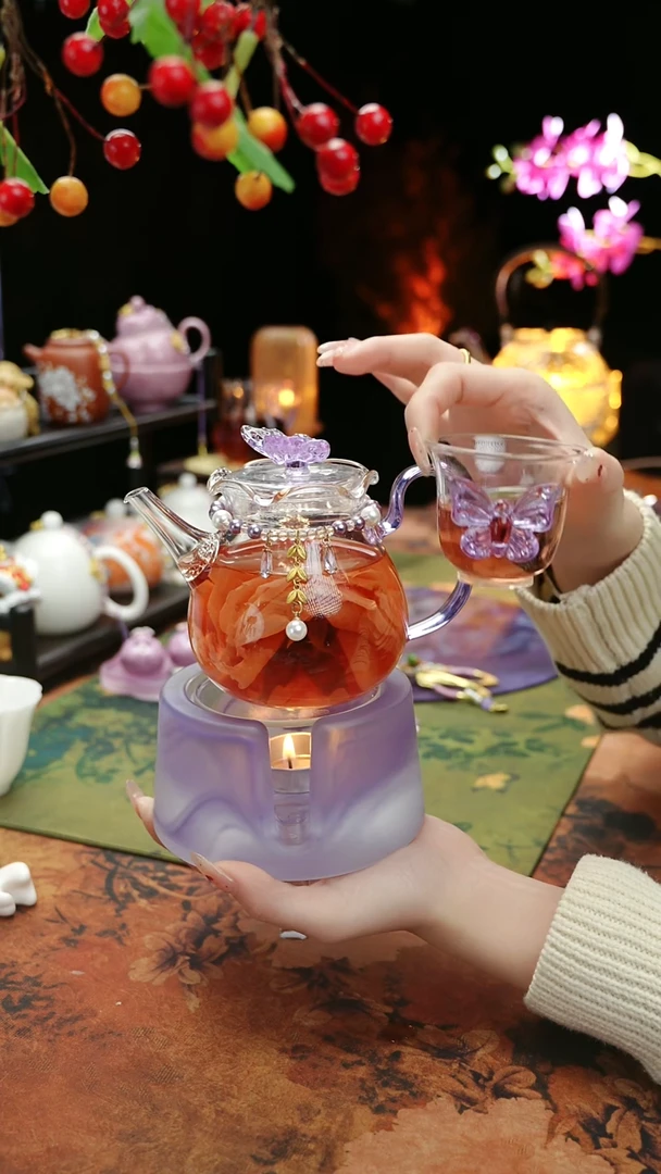 【闪购商品】紫色温茶台+茶壶+链子+杯子