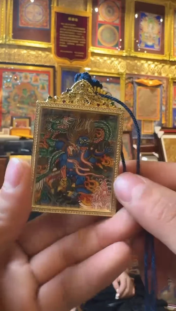 吊坠黑c热贡纯手绘唐卡