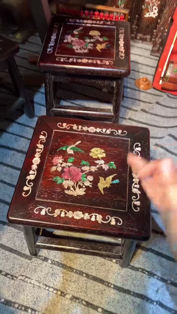 木紫檀富贵凳镶嵌彩贝花鸟花鸟