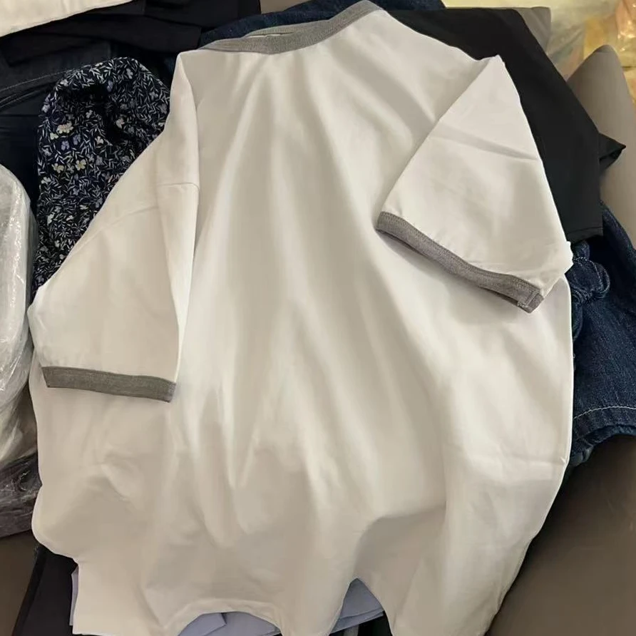 【NO退NO换】韩国东大门2025夏款白色灰领短袖T