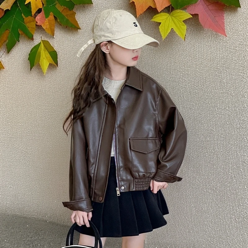 女童2025秋冬季新款皮衣外套中大童韩版时髦夹克上衣挡风拉链开