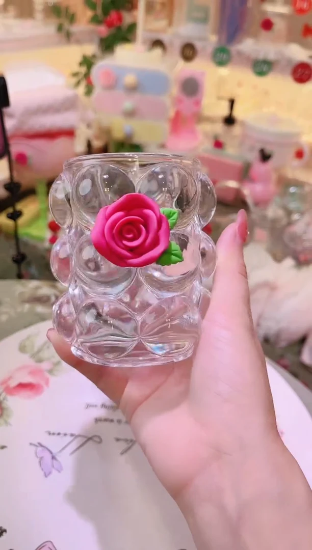 玫瑰花玻璃化妆笔筒——手工制作品质好！