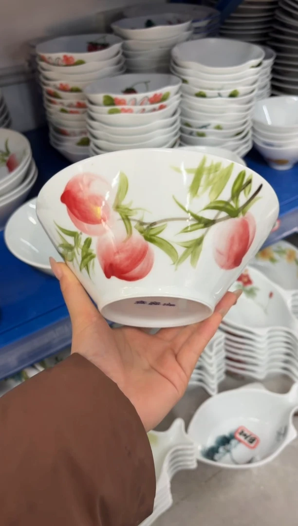 瓷片景德镇高温陶瓷食品级手绘釉中彩-斗笠面碗