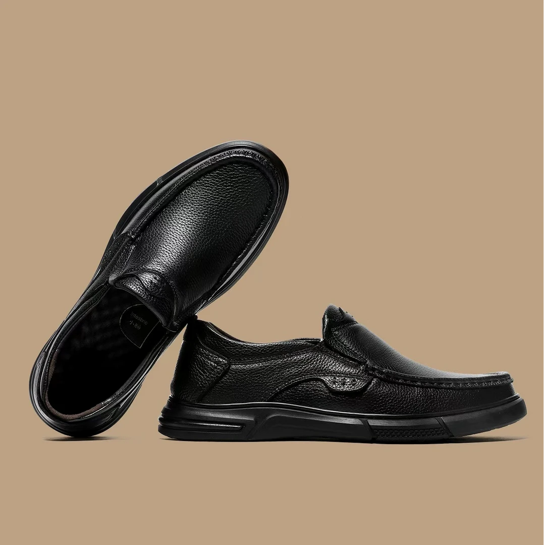 手工男鞋透气商务一脚蹬上班鞋男士休闲皮鞋软底防滑中年爸爸鞋子