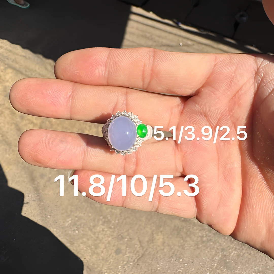 1231(小哪吒在源头)冰种翡翠紫罗兰戒面干净肉细杠味荧光足M600