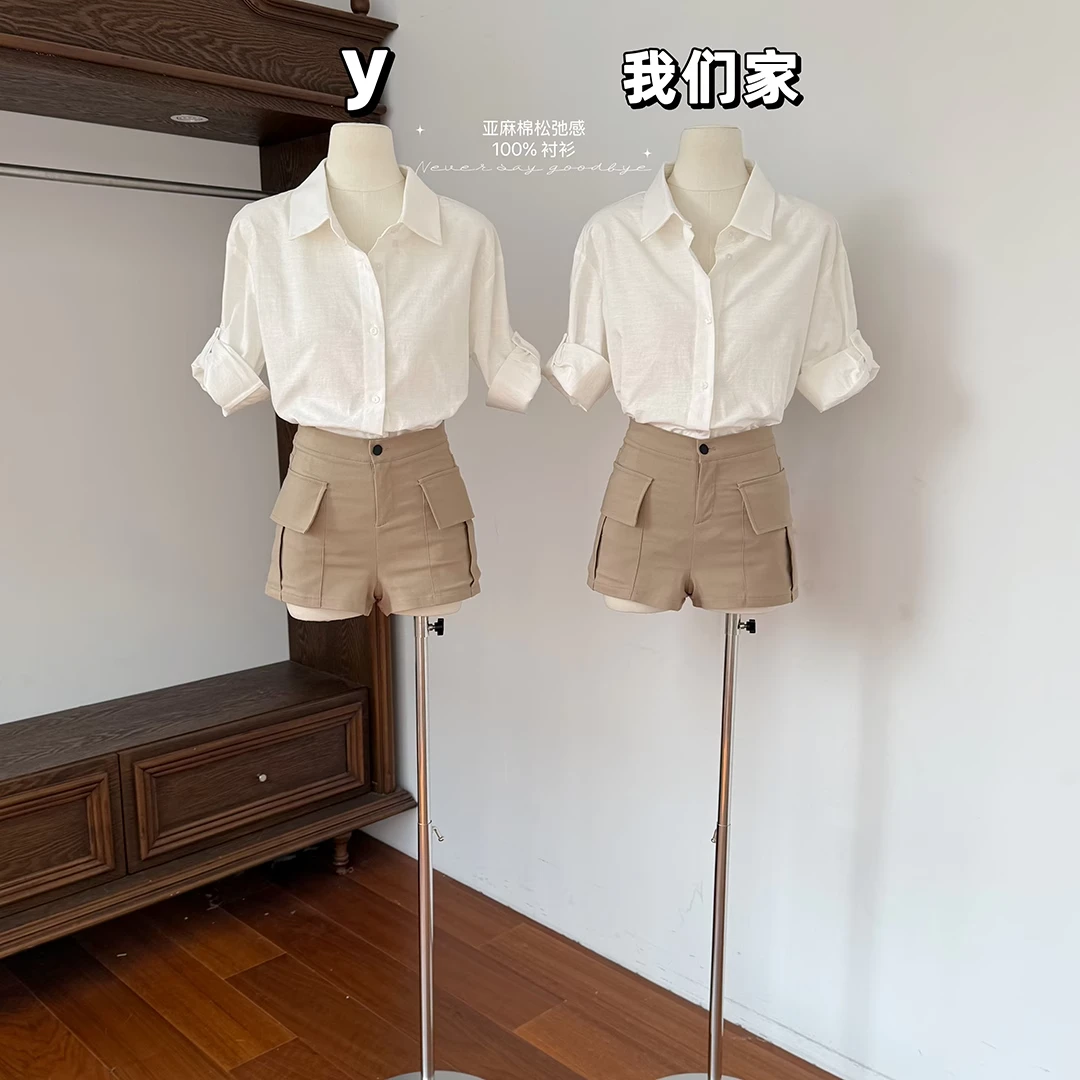 简直太好看了~亚麻棉松弛感100%衬衫女春夏新款polo领休闲上衣潮