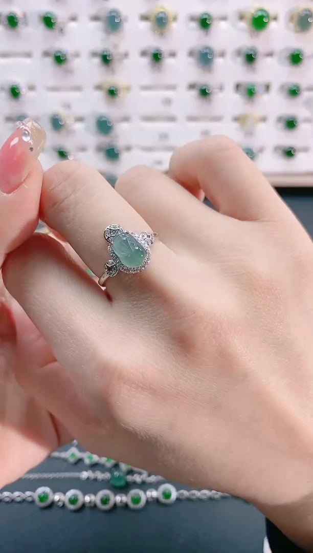 【闪购商品】翡翠戒指银S925镶嵌天然翡翠