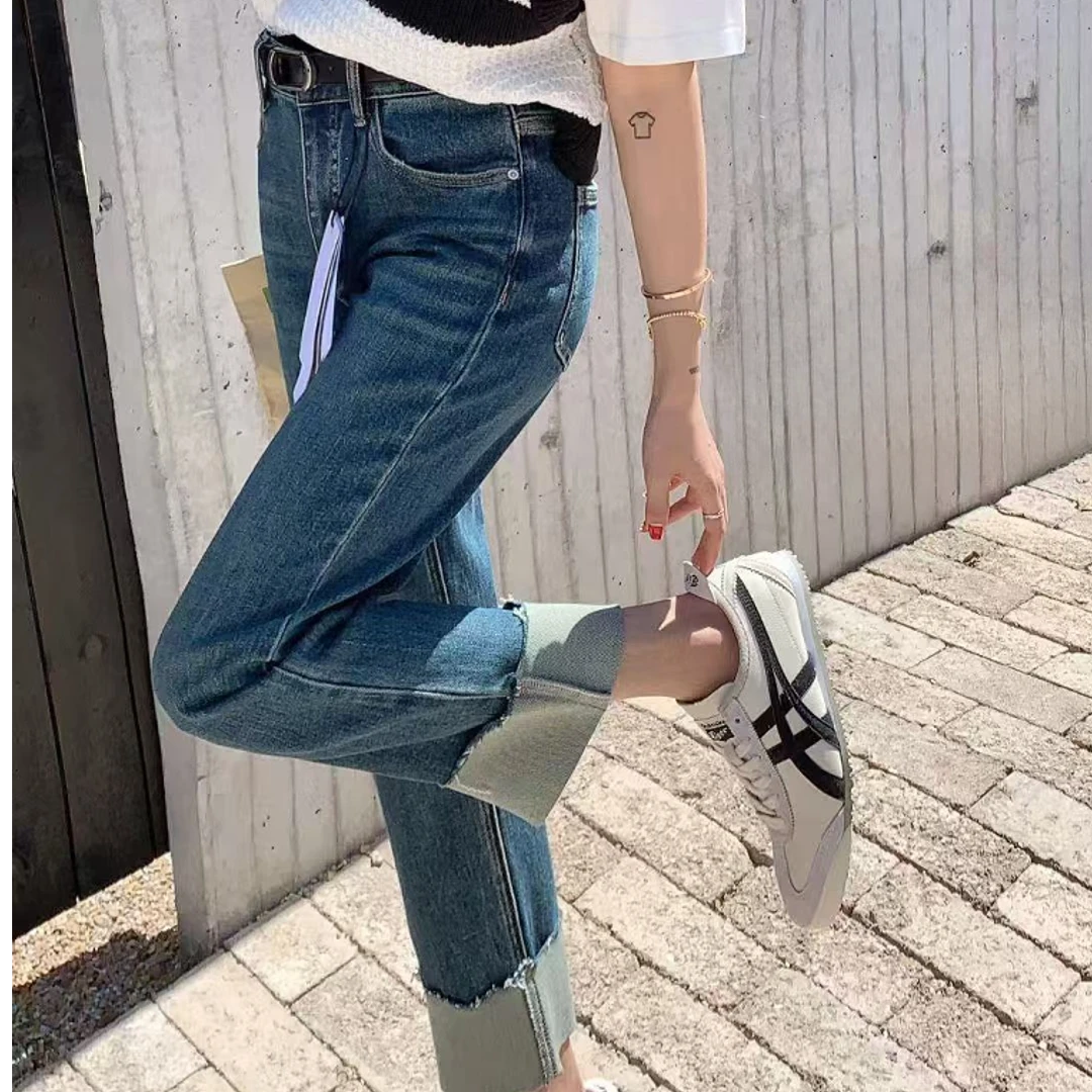 【9Z】春季韩版高档风时尚休闲气质拼接烟管裤