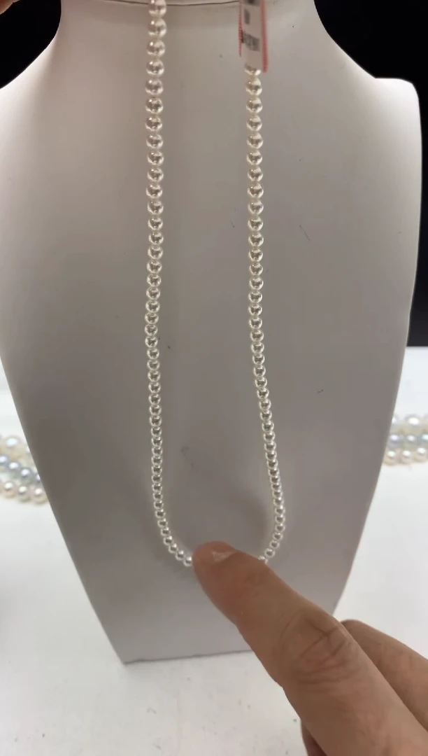 18K金镶嵌ff淡水珍珠特选小米珠项链3~4mm