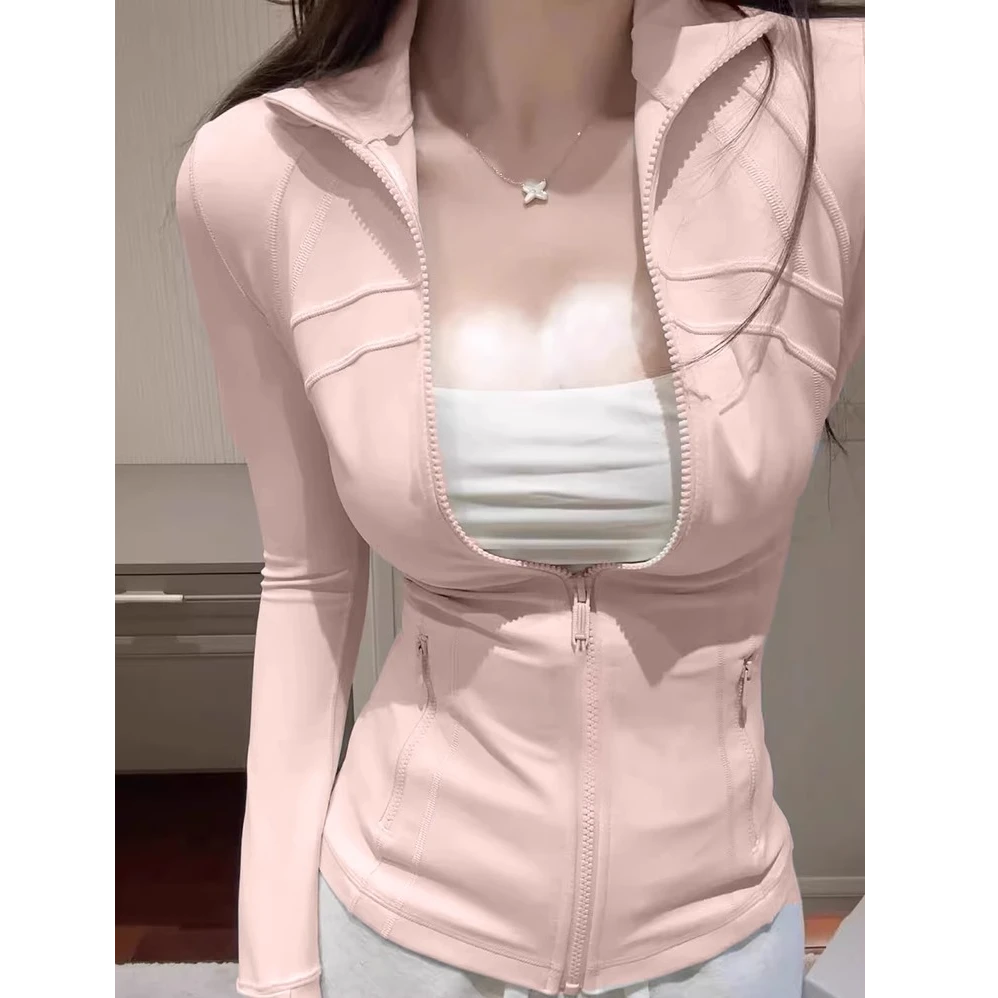 粉色防晒服修身防晒衣女款2025新款冰丝立领瑜伽服收腰薄外套上衣