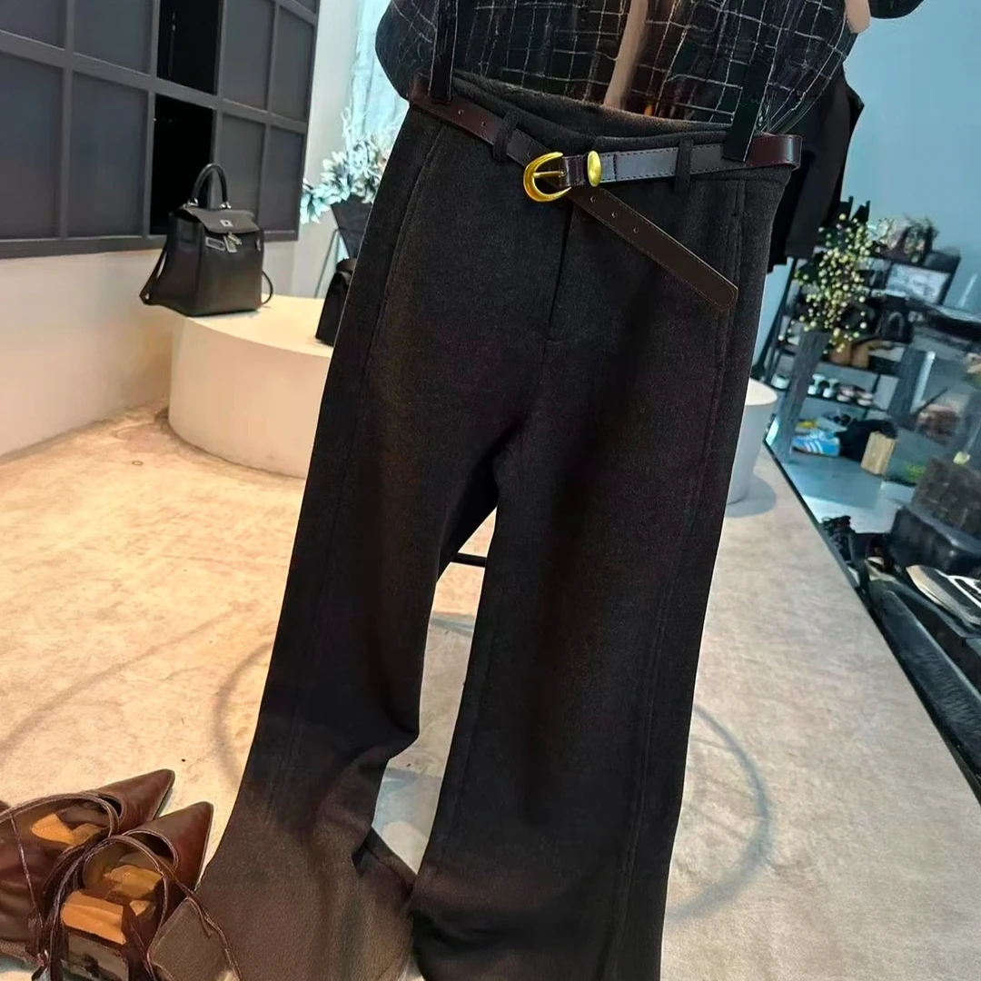 直筒裤中腰秋冬九分裤高腰休闲裤直筒百搭绒裤加绒