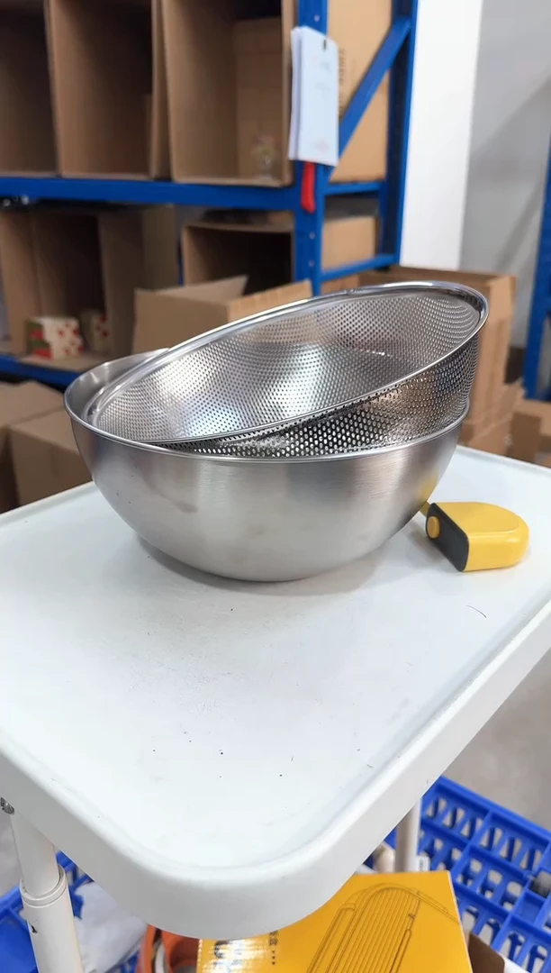 瓷片25cm不锈钢沙拉盆带网