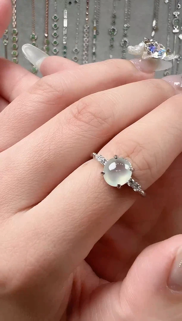 【闪购商品】翡翠戒指银S925镶嵌缅料a货翡翠戒指s925镶嵌