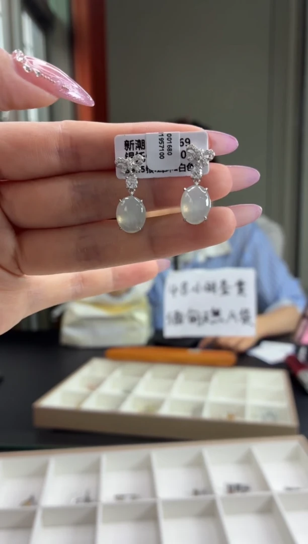 银S925镶嵌翡翠耳饰1111111