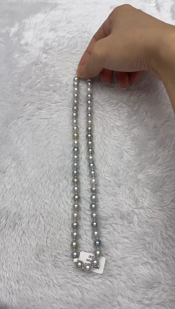 海水珍珠银S925镶嵌项链AK真多麻7.5-8mm