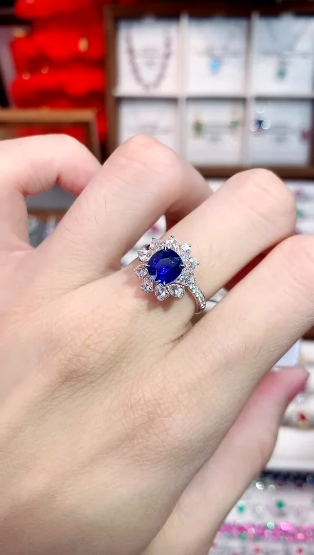 戒指蓝宝石18K金镶嵌1.22ct/天然宝石/七天无理由