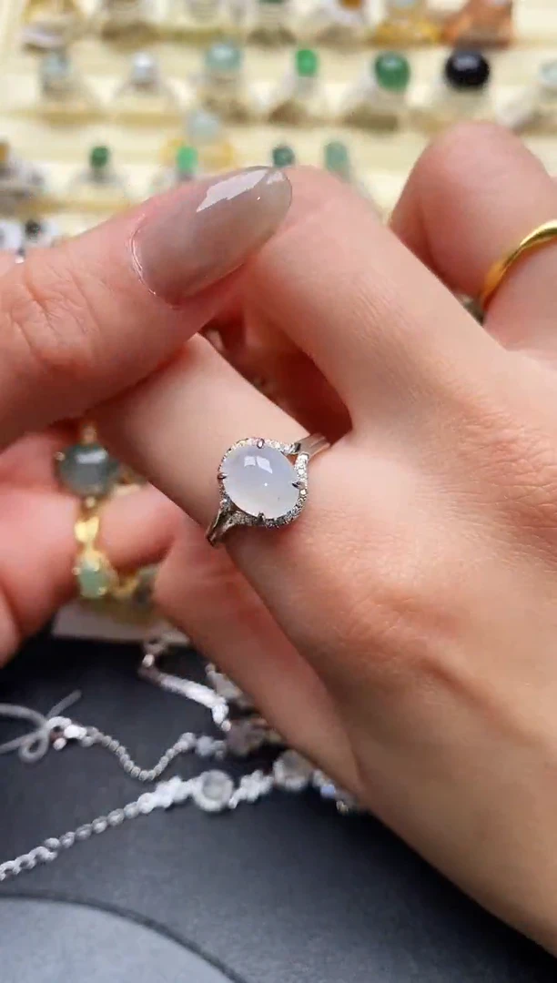 【闪购商品】翡翠戒指银S925镶嵌缅甸翡翠2   4+4