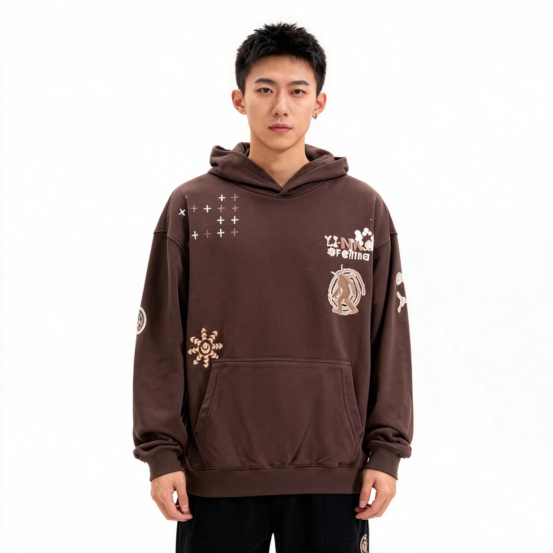 中国李宁中性时尚系列连帽卫衣时尚加大宽松型套头衫AWDT703-B品