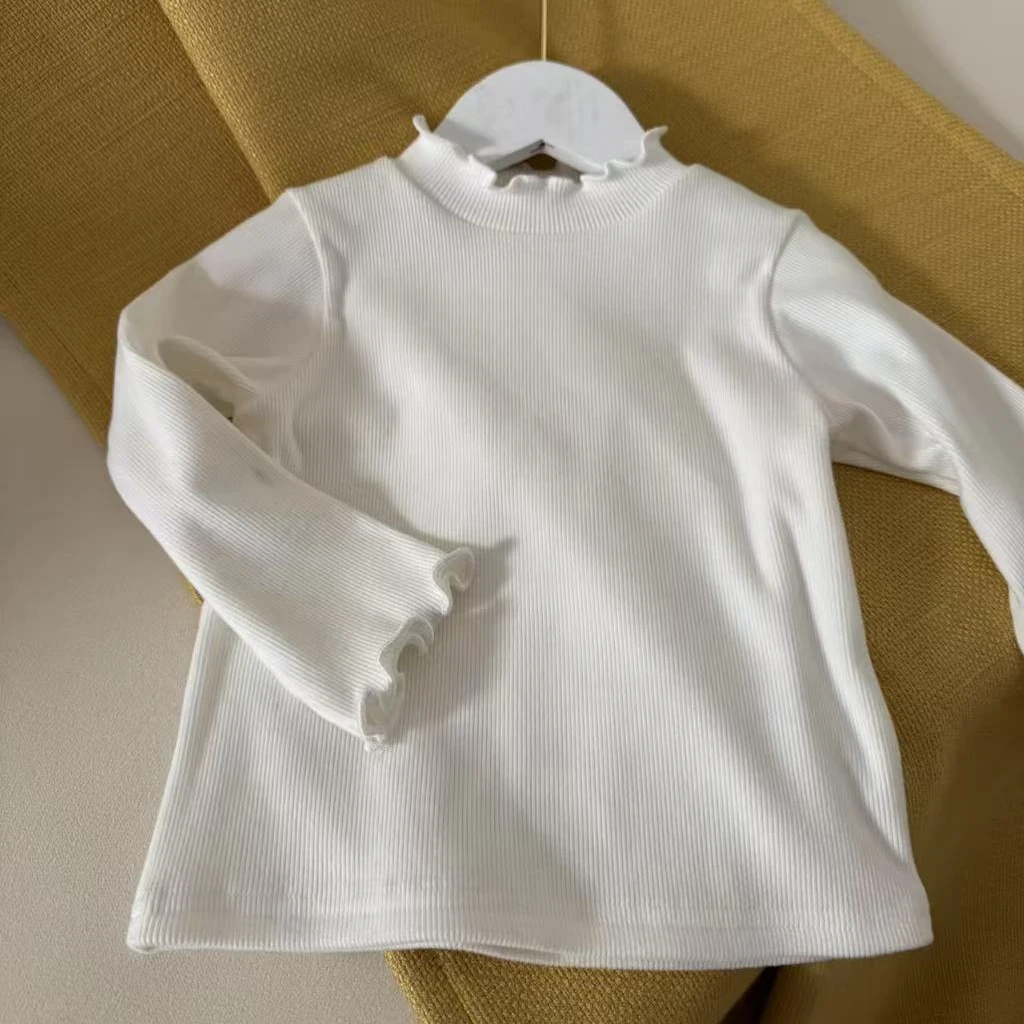 【内搭】女童T恤长袖纯色半高领套头木耳领白色圆领弹力C17020内衫