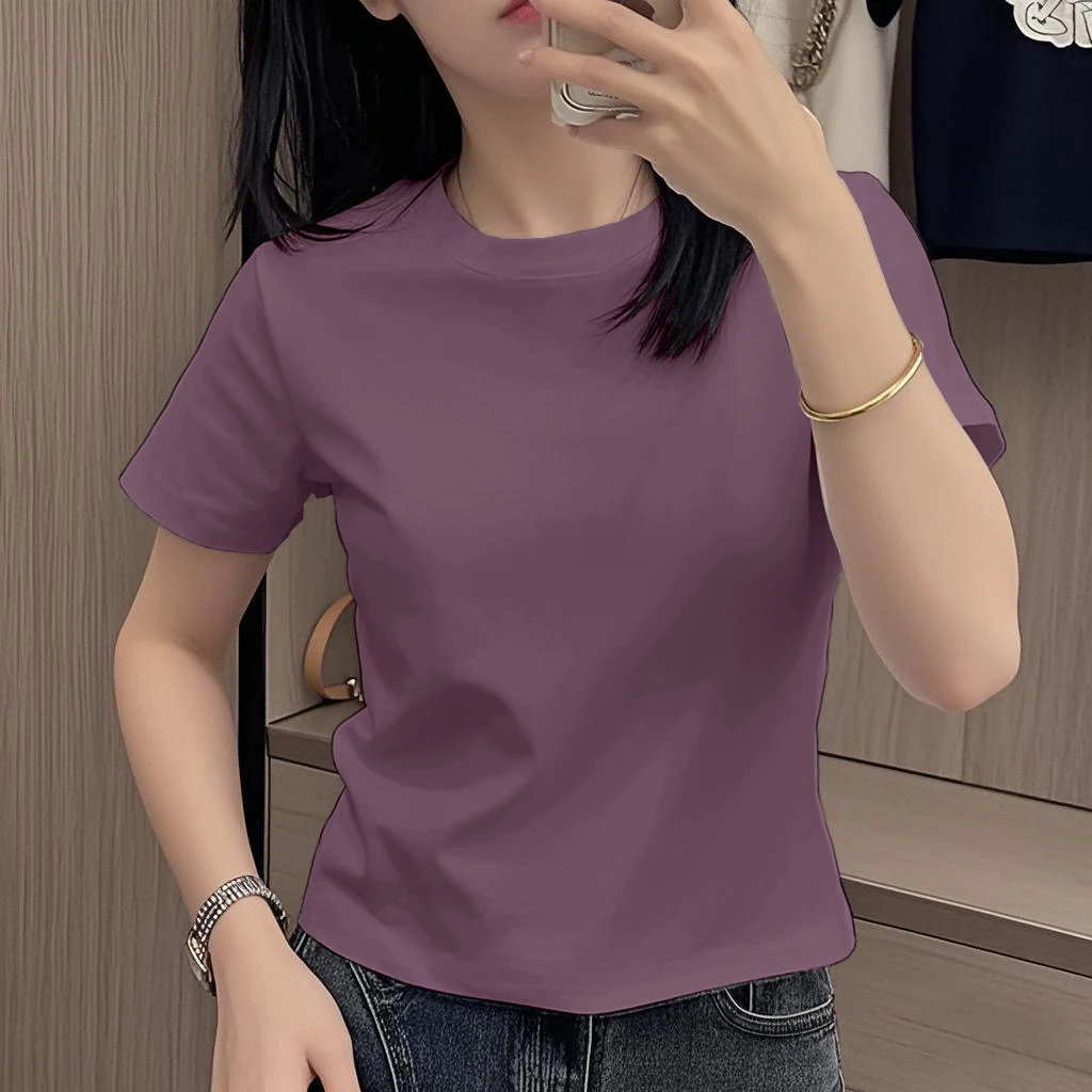 2025新款夏季短袖t恤女士宽松大码圆领时尚休闲百搭显瘦减龄上衣