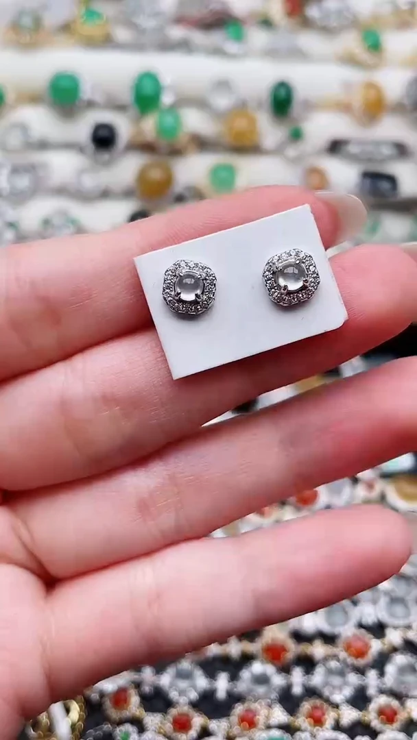 银S925镶嵌翡翠耳饰131